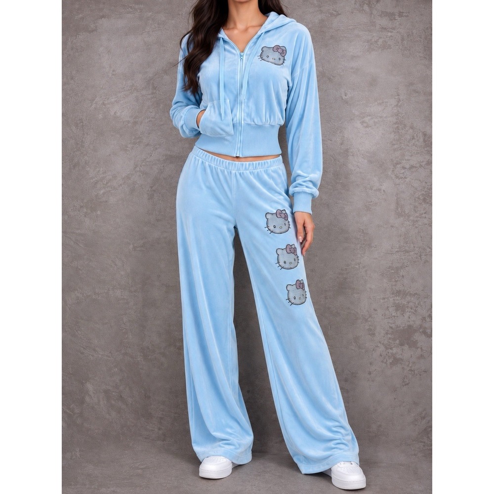 Forever 21 x Hello Kitty Velour Tracksuit Womens Small Blue Rhinestone Y2K